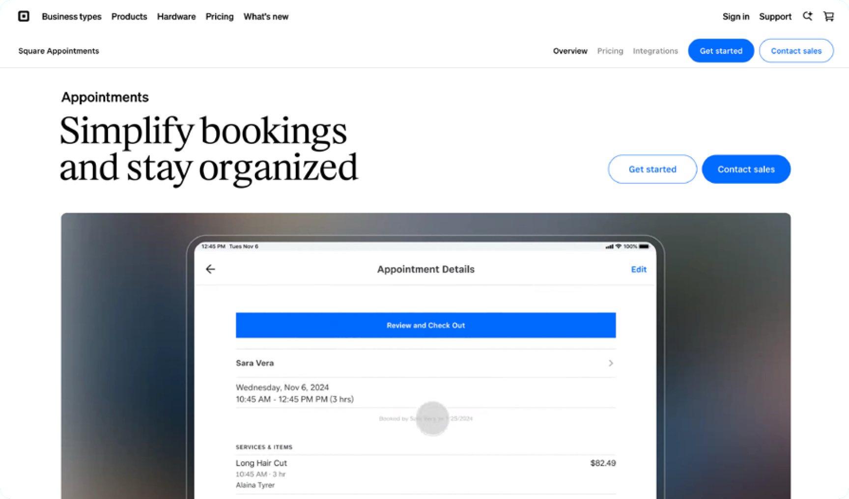 Screenshot of the Square Appointments website